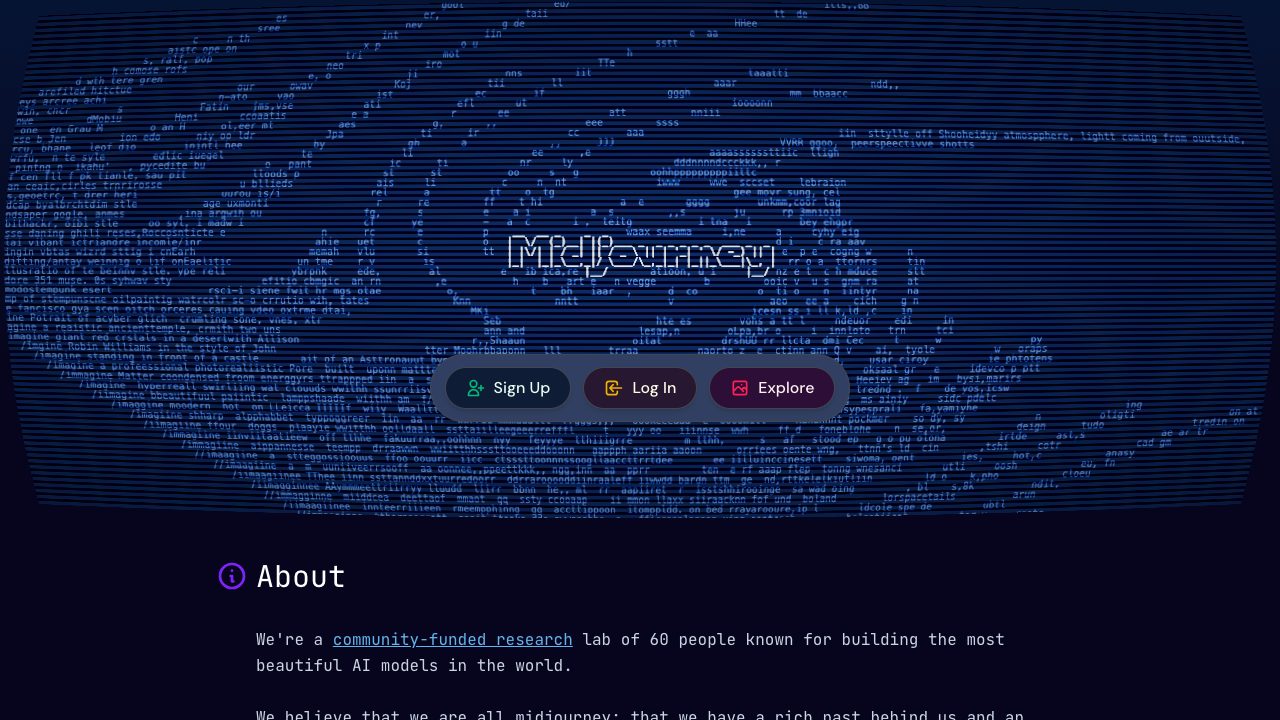 Главная страница сайта Midjourney